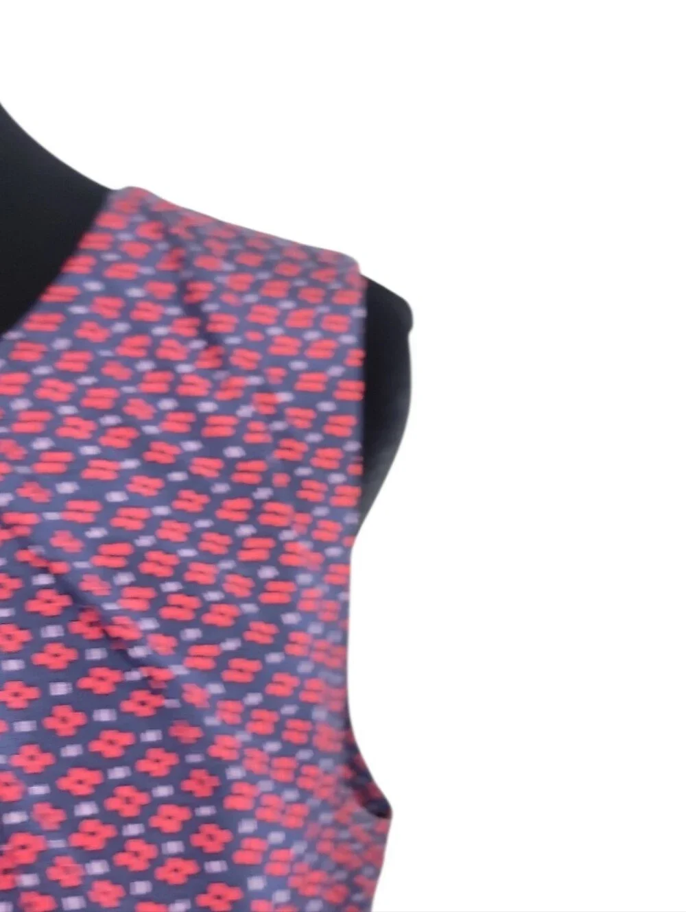 Tory Burch sleeveless blue red white floral pleated neck sheath dress women's 10